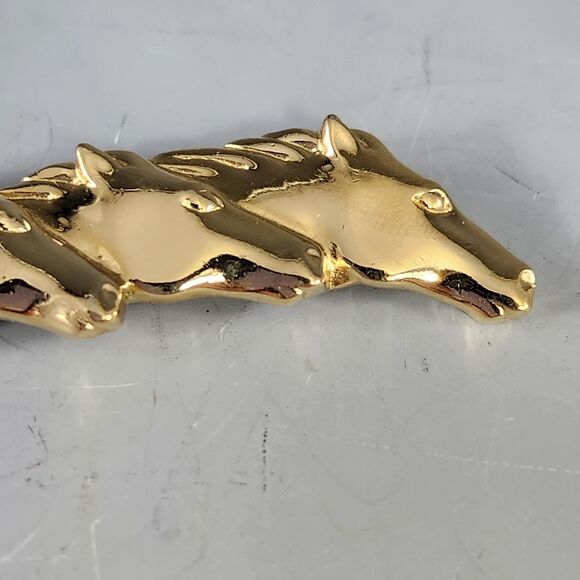 Crown Trifari Triple Horse Head Brooch Pin Equestrian Jewelry Vtg Costume Estate - Picture 5 of 9